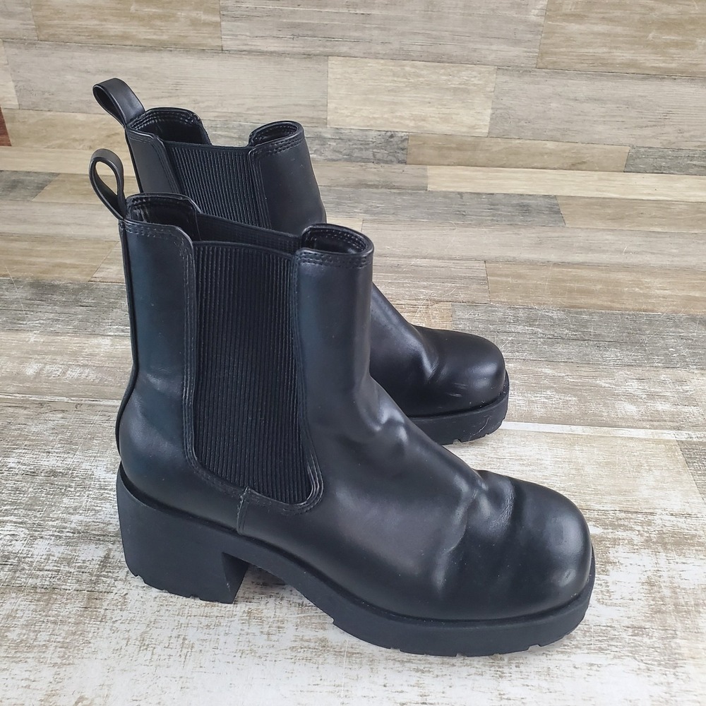 Steve Madden Brontey Womens Chelsea Boot Sz 8 W Black Leather Block Heel Pull On